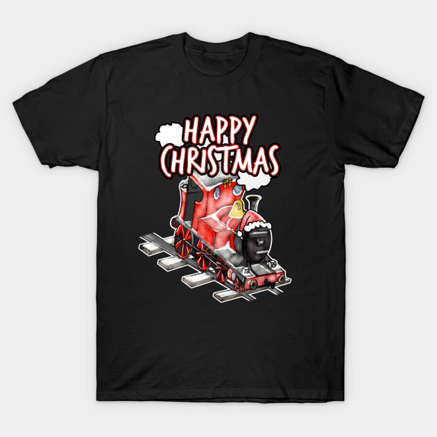 Happy Christmas Steam Train Railway Railroad Enthusiasts Snow T-Shirt by doodlerob